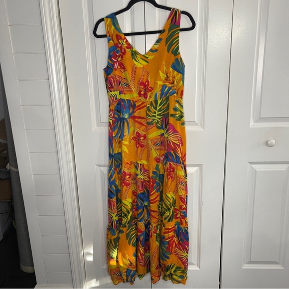 Zoey & Leelo Orange Tropical Maxi Dress Size Small Floral Empire Waist Summer - Picture 2 of 5